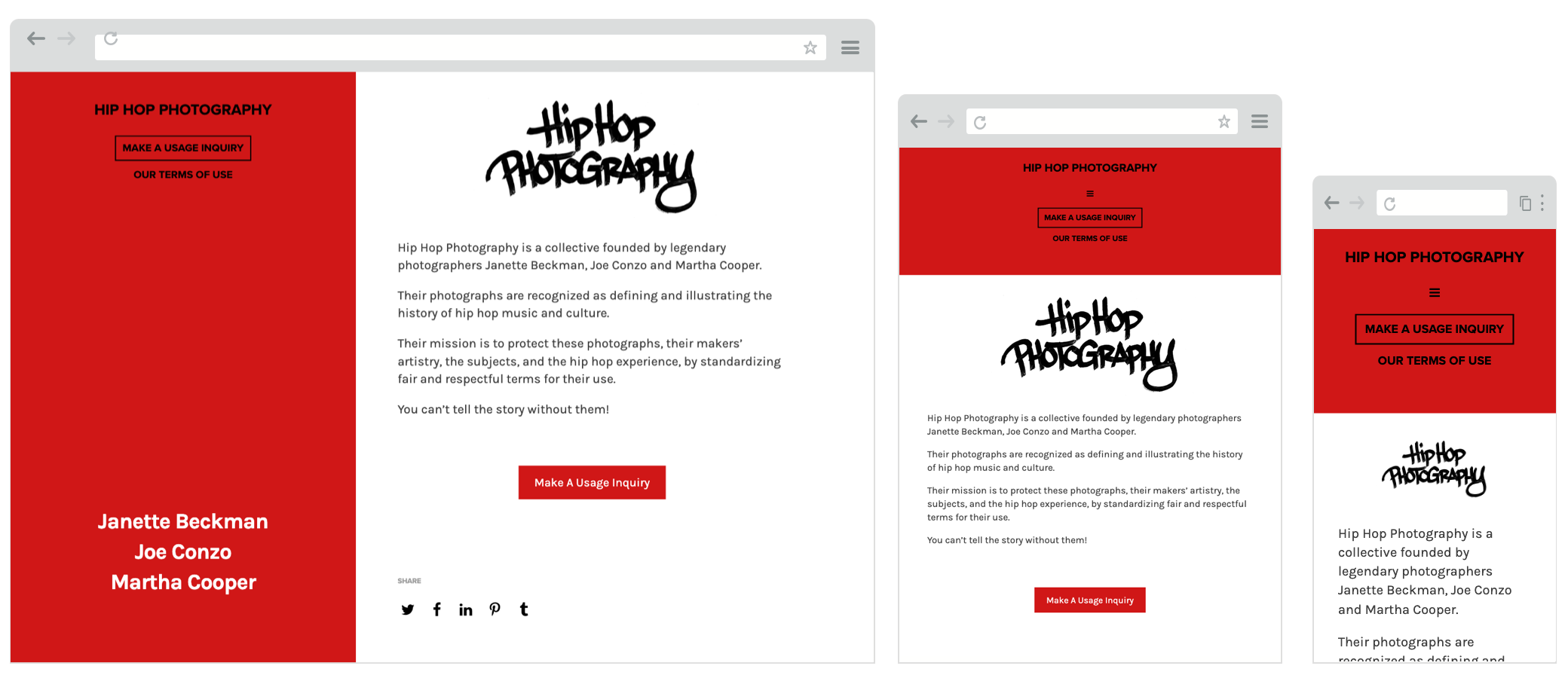 Screenshot of hiphopphotography.com website on desktop, tablet and mobile screens